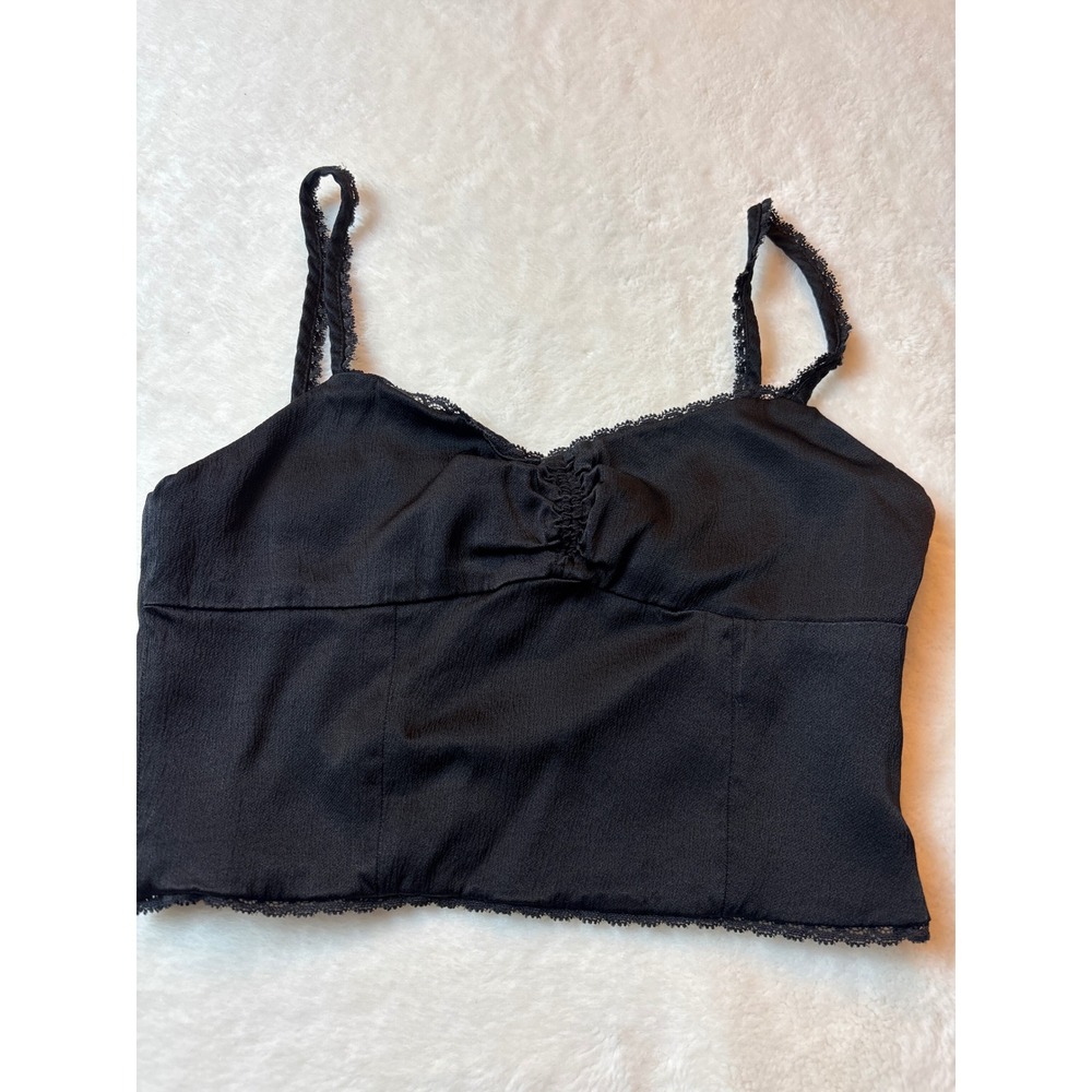 Zara Black Lace Trim Crop Top Sweetheart Neckline Camisole Small